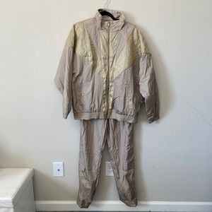 Vintage Dead Stock 80s Gold Tan Windbreaker Suit Set Sz Medium